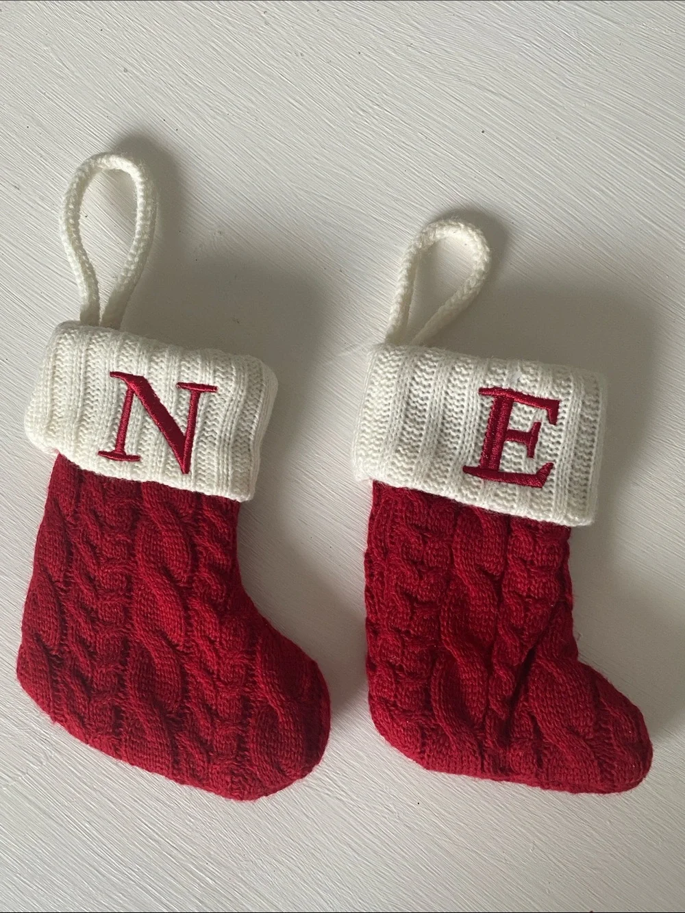 Red Monogrammed Cable Knit Stockings N & E 7